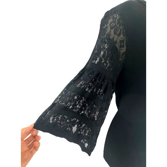 Boston Proper Black Scoop Neck Lace Bell Sleeve Knit Top Shirt Blouse Size XS - Picture 3 of 7